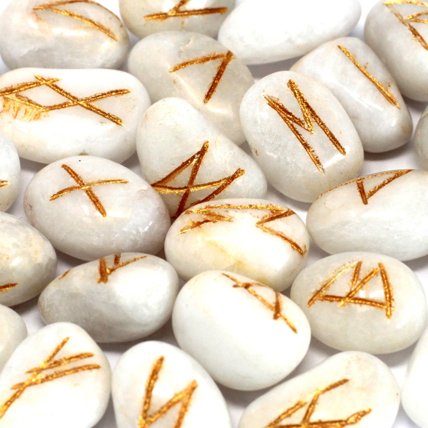 White Agate Rune Stone Set – 25 Pieces | Engraved Crystals for Divination & Insight