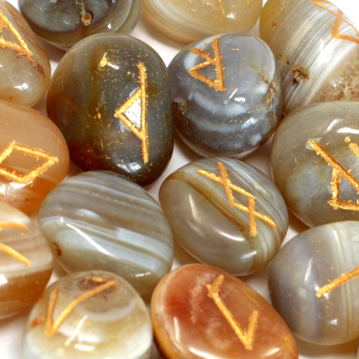 Banded Agate Rune Stone Set – 25 Pieces | Engraved Crystals for Divination & Insight
