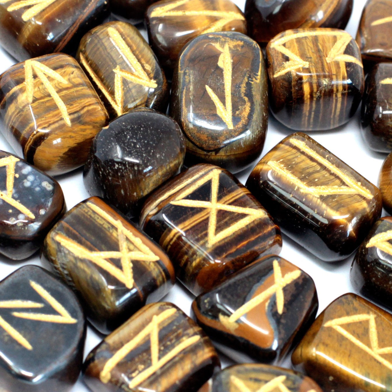 Tiger's Eye Rune Stone Set – 25 Pieces | Engraved Crystals for Divination & Insight