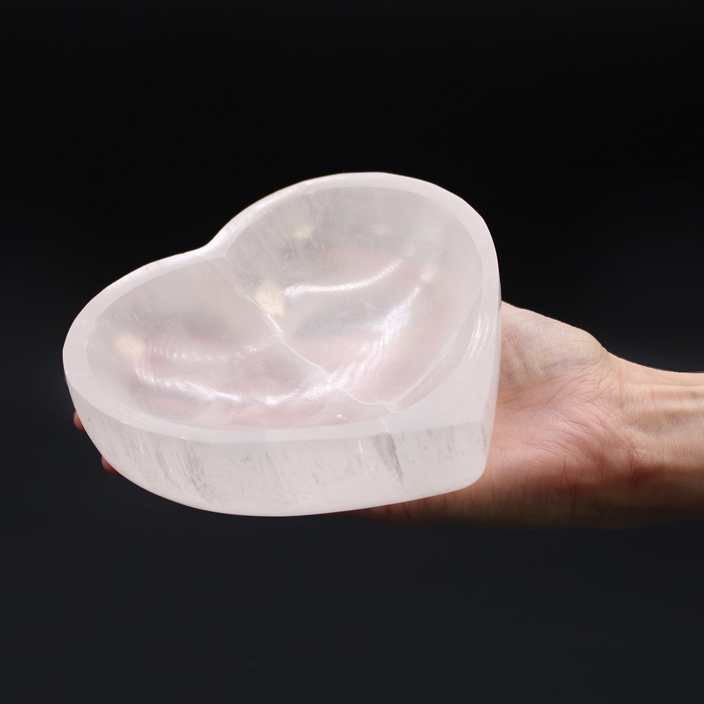 Heart-Shaped Selenite Bowl – Large | Carved Crystal Display Piece