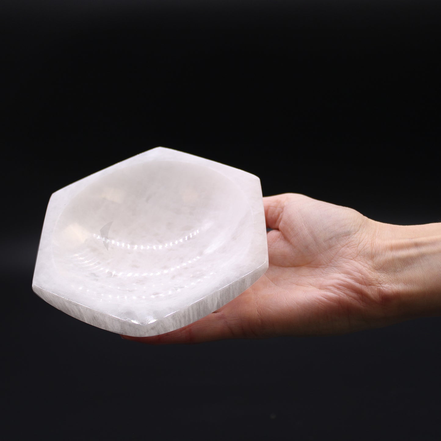 Selenite Hexagonal Bowl – Large | Vessel for Crystals, Incense & Ritual Use
