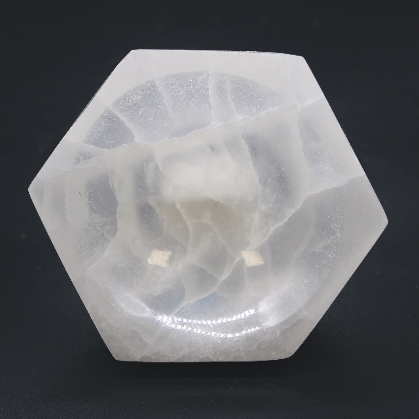 Selenite Hexagonal Bowl – Medium | Vessel for Crystals, Incense & Ritual Use