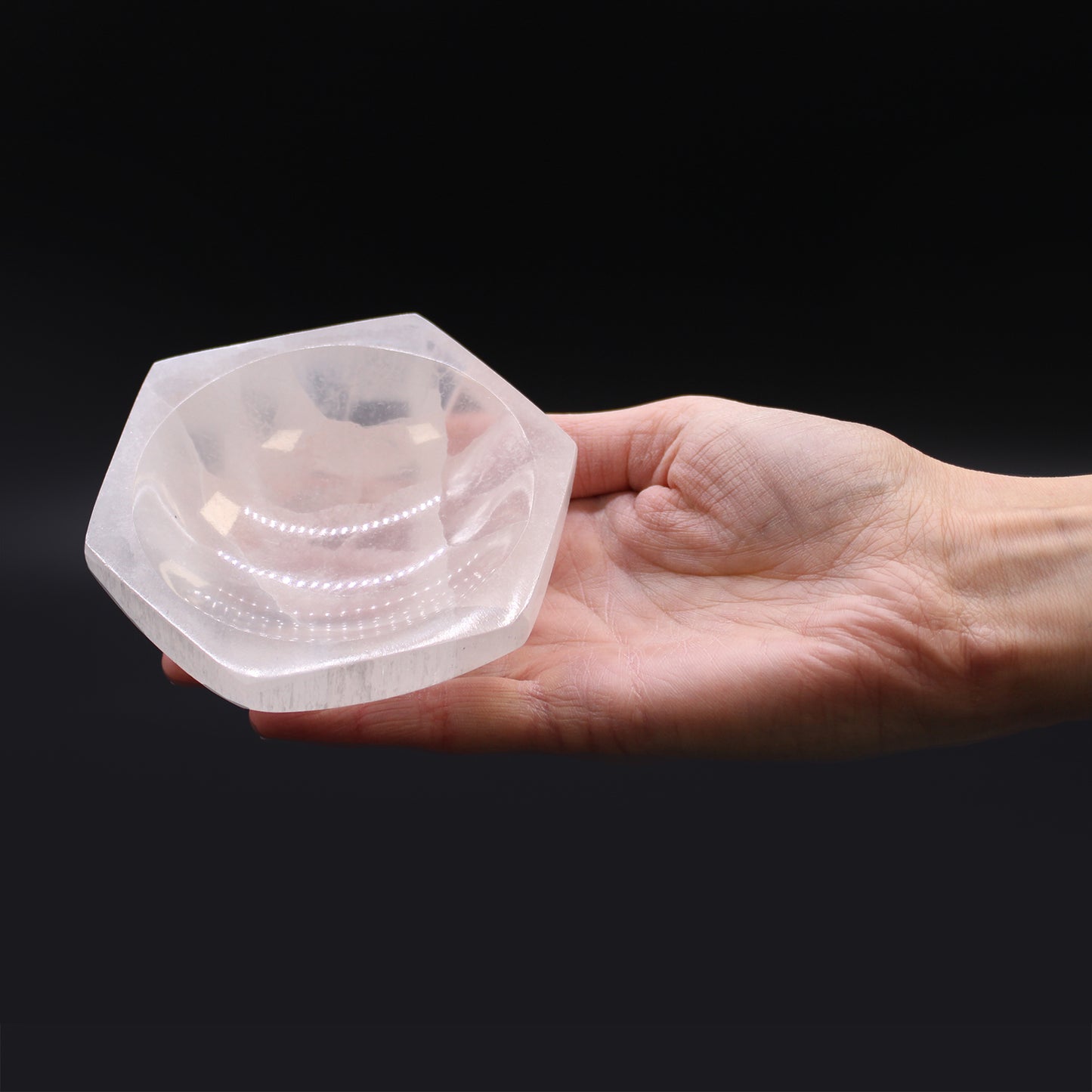 Selenite Hexagonal Bowl – Medium | Vessel for Crystals, Incense & Ritual Use