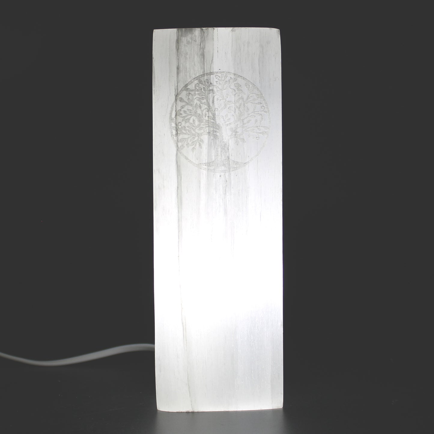 Selenite Block Lamp – Tree of Life | Hand-Carved Natural Crystal Light