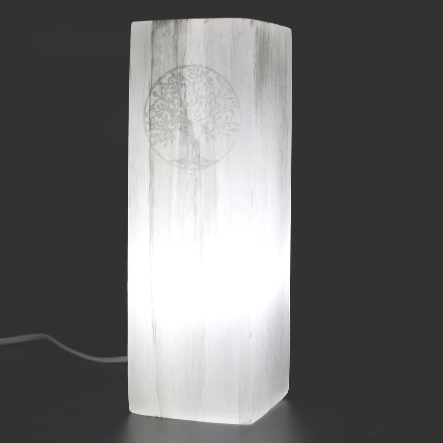 Selenite Block Lamp – Tree of Life | Hand-Carved Natural Crystal Light