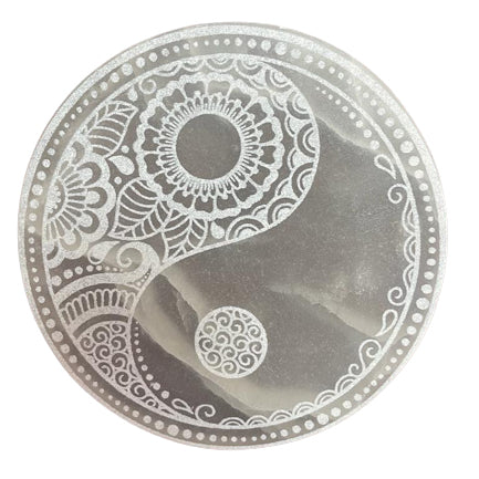 Yin Yang Selenite Charging Plate – Large | Polished Crystal Plate for Energy Work & Display