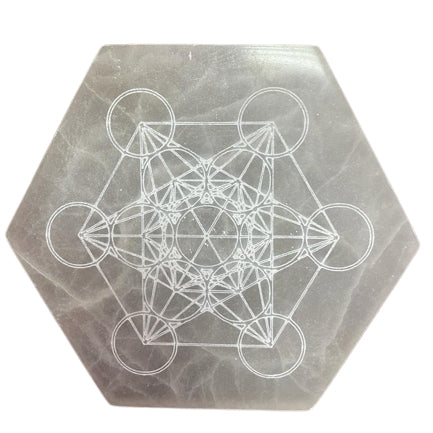 Direction & Decision Selenite Hexagonal Charging Plate – Large | Polished Crystal Plate for Energy Work & Display