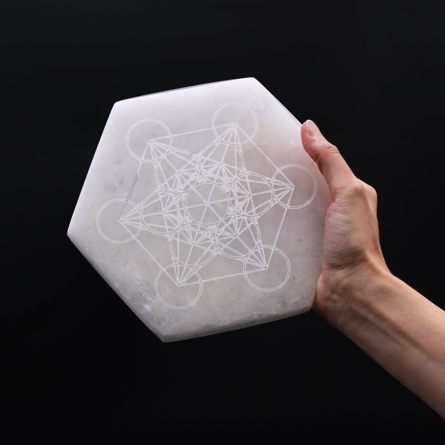 Direction & Decision Selenite Hexagonal Charging Plate – Large | Polished Crystal Plate for Energy Work & Display