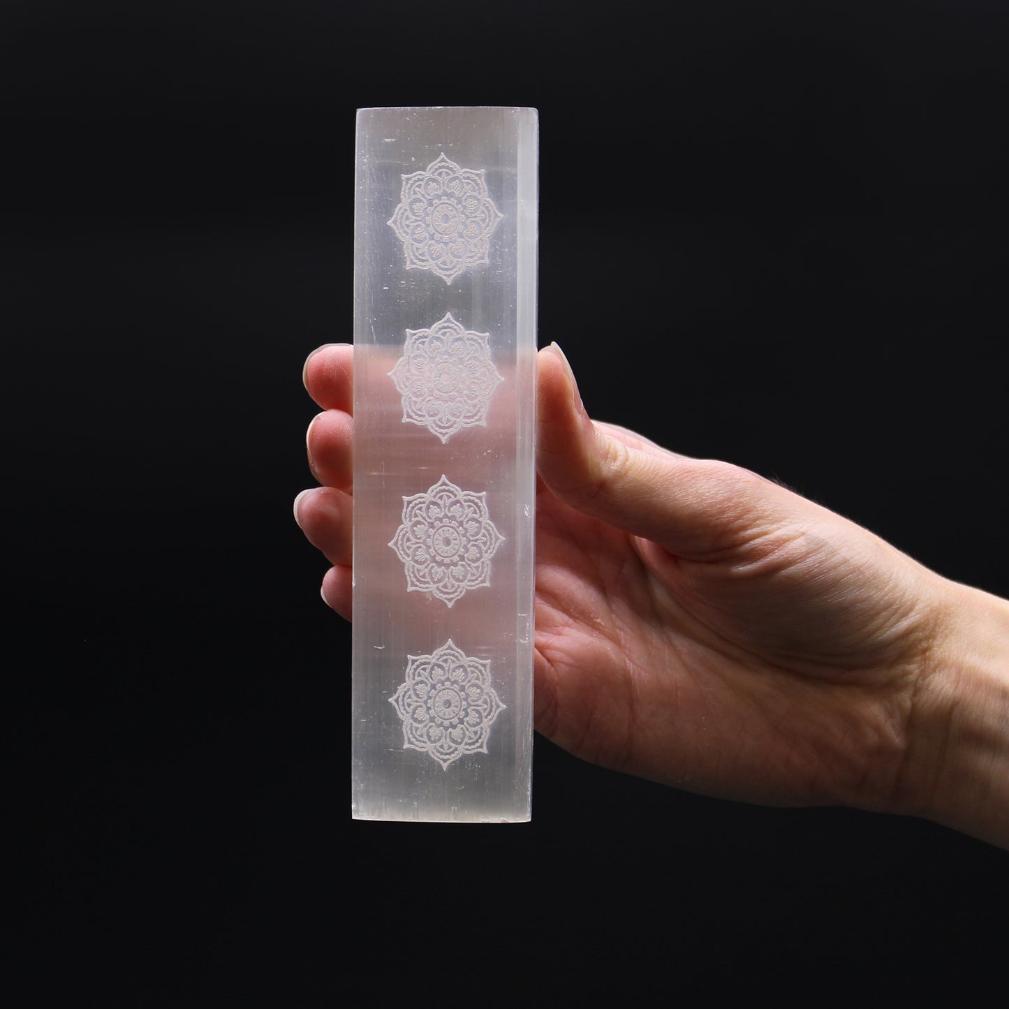 Mandala Selenite Charging Plate – Medium | Flat Bar Display Piece