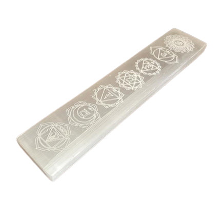 Seven Chakras Selenite Charging Plate – Large | Flat Bar Display Piece