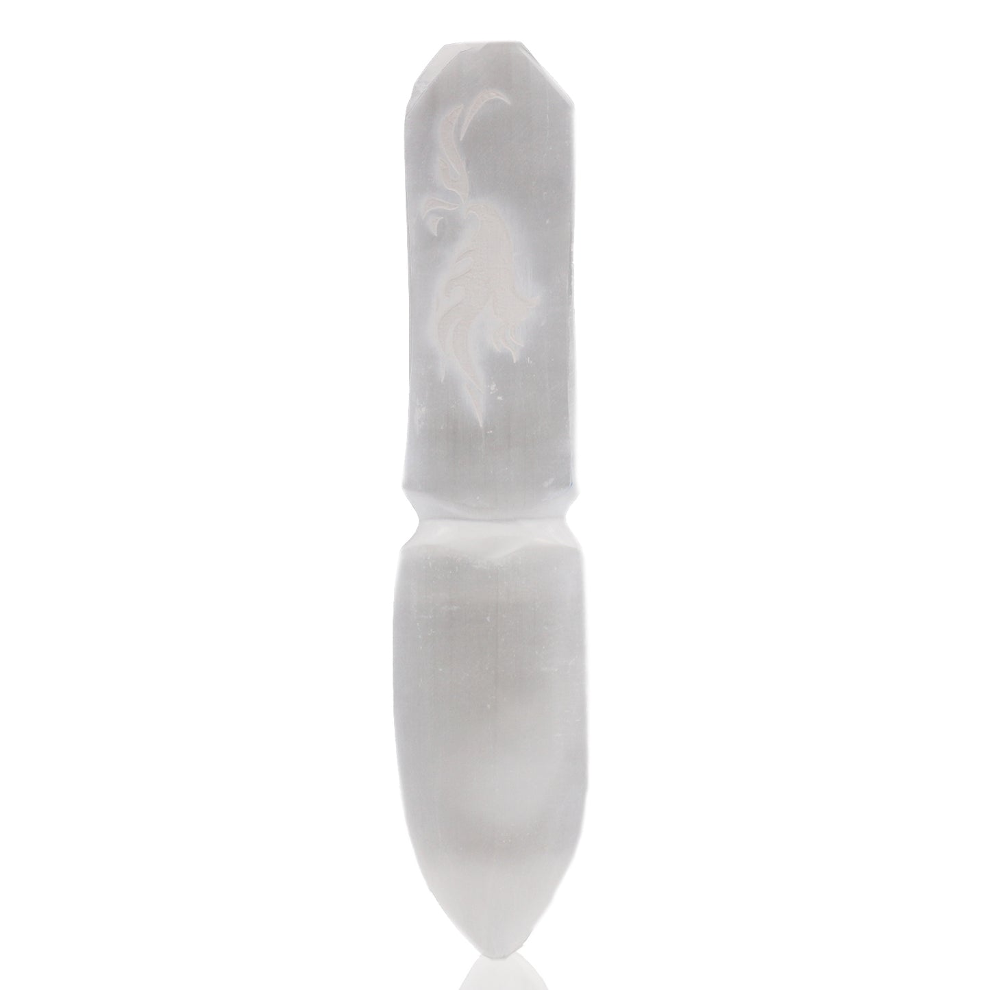 Selenite Ceremonial Knife – Phoenix Design | Ritual Display Piece