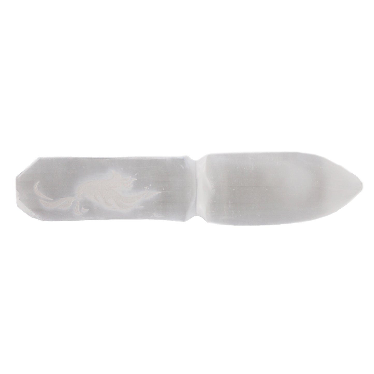 Selenite Ceremonial Knife – Phoenix Design | Ritual Display Piece