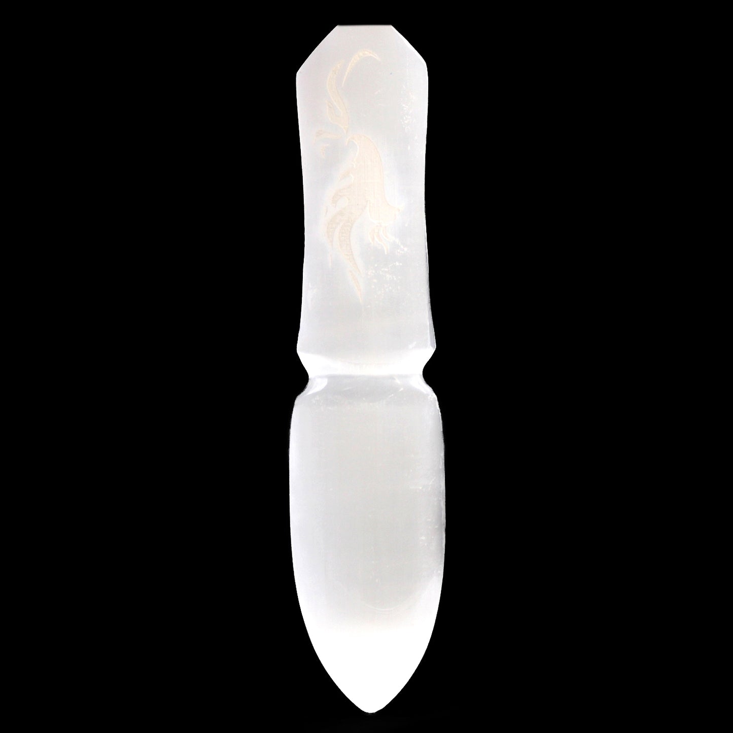 Selenite Ceremonial Knife – Phoenix Design | Ritual Display Piece