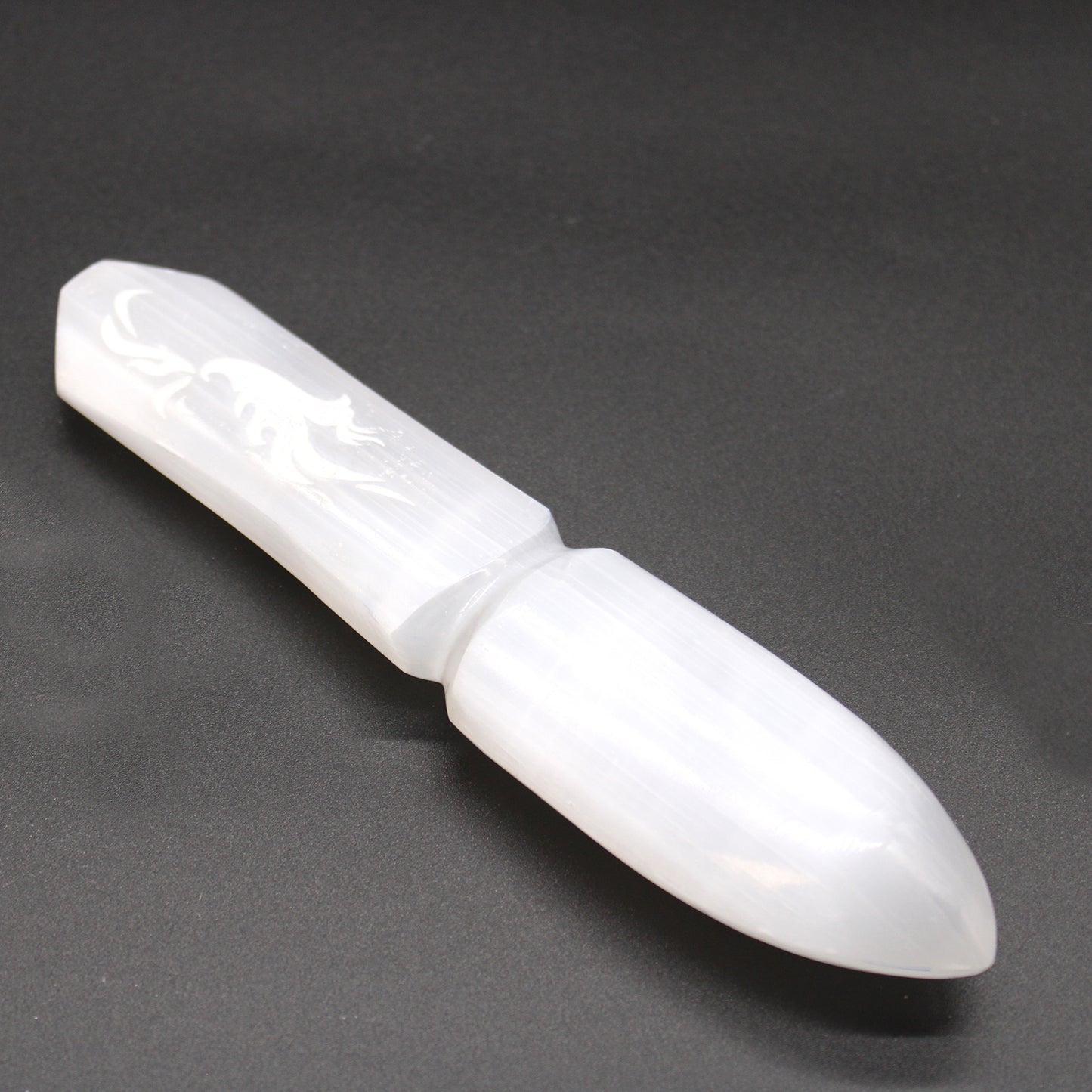 Selenite Ceremonial Knife – Phoenix Design | Ritual Display Piece
