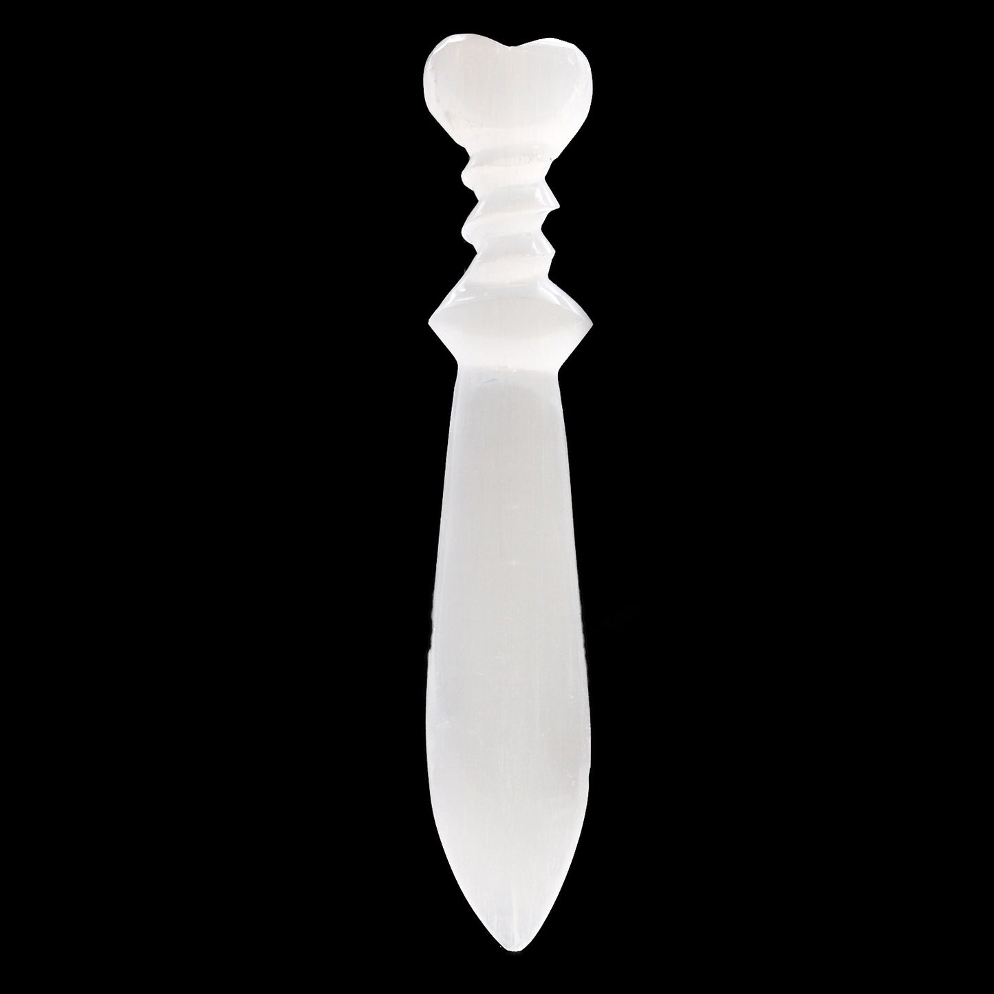 Selenite Ceremonial Knife – Spiral Handle | Ritual Display Piece