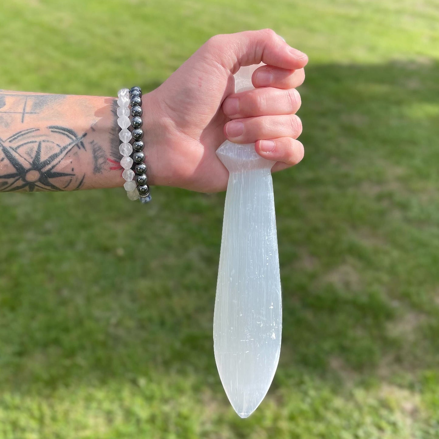 Selenite Ceremonial Knife – Spiral Handle | Ritual Display Piece
