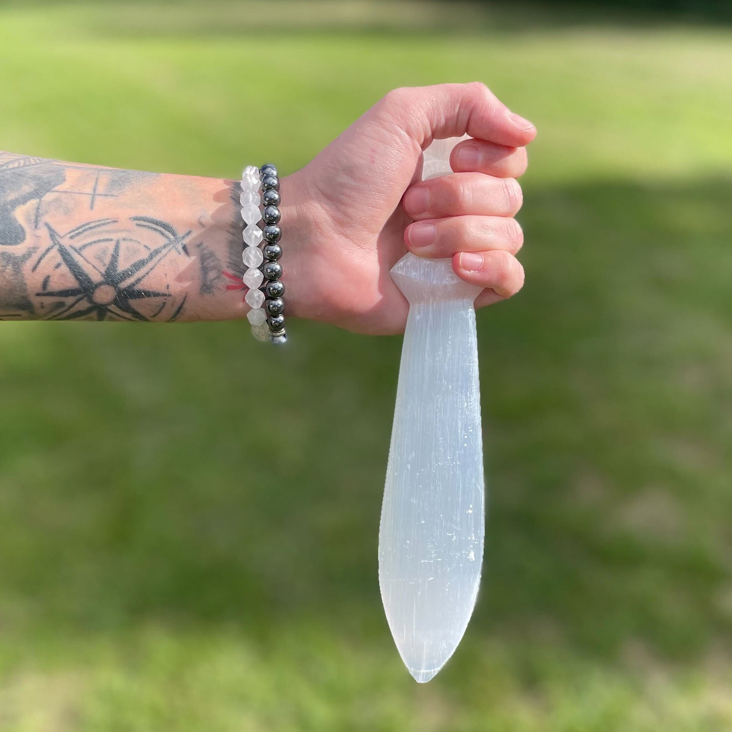 Selenite Ceremonial Knife – Spiral Handle | Ritual Display Piece