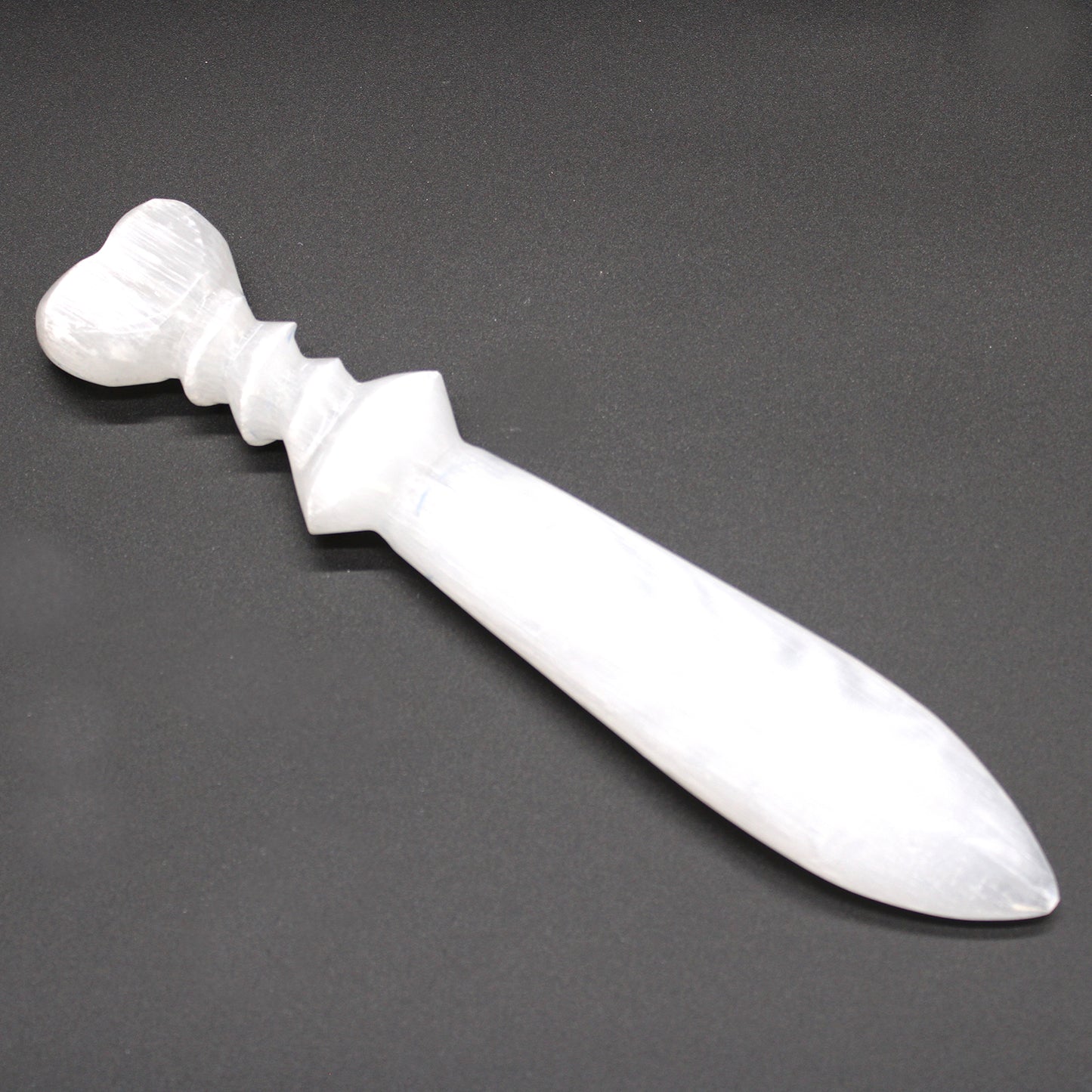 Selenite Ceremonial Knife – Spiral Handle | Ritual Display Piece