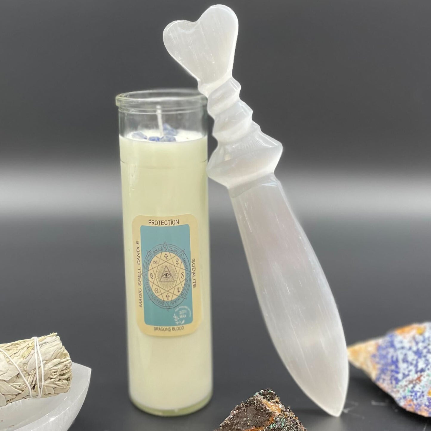 Selenite Ceremonial Knife – Spiral Handle | Ritual Display Piece