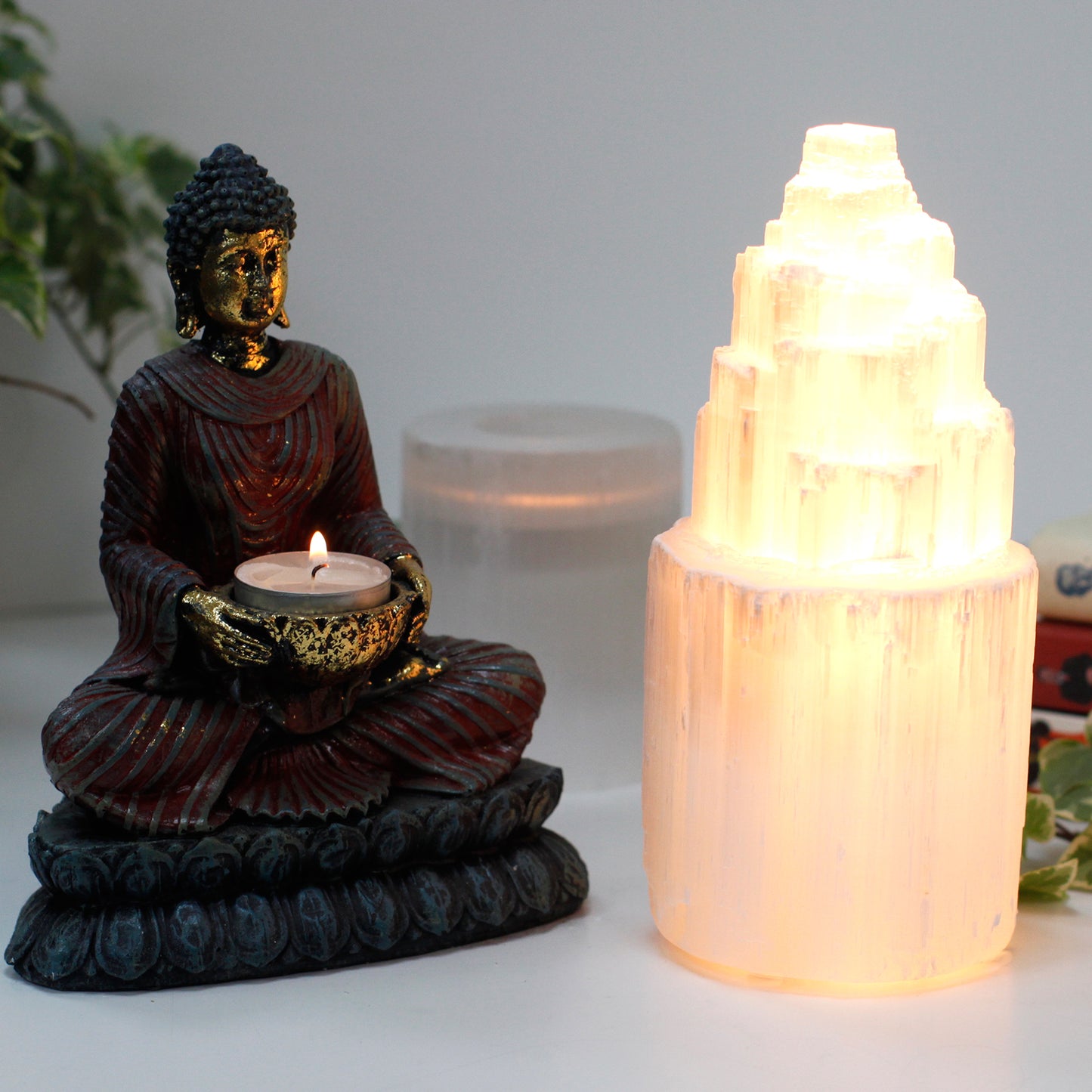 Natural Selenite Tower Lamp – Medium | Purifying Crystal Light