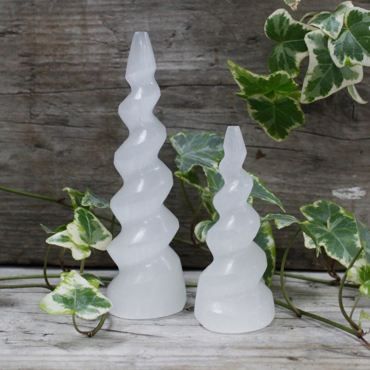 Selenite Unicorn Horn Sculpture – Small | Carved Crystal Display Piece