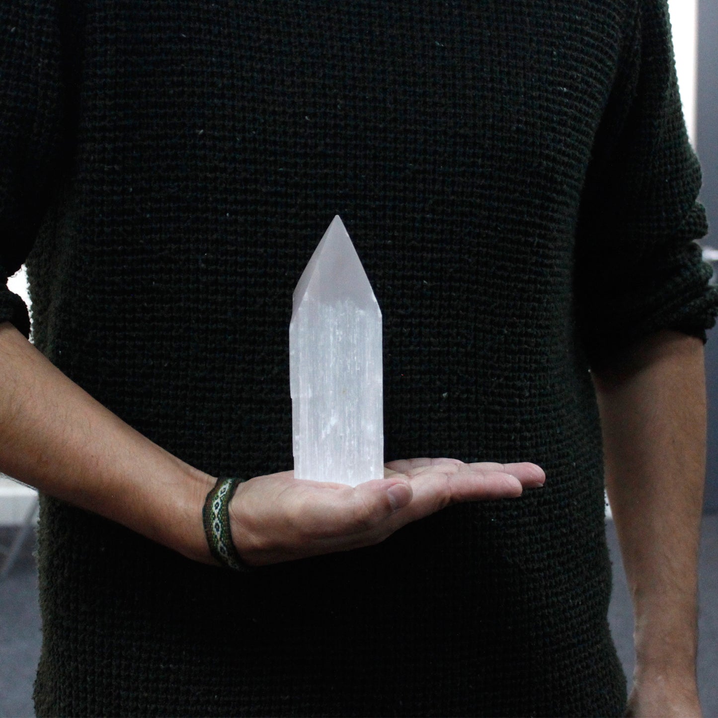Selenite Pencil Point Sculpture – Medium | Carved Crystal Display Piece