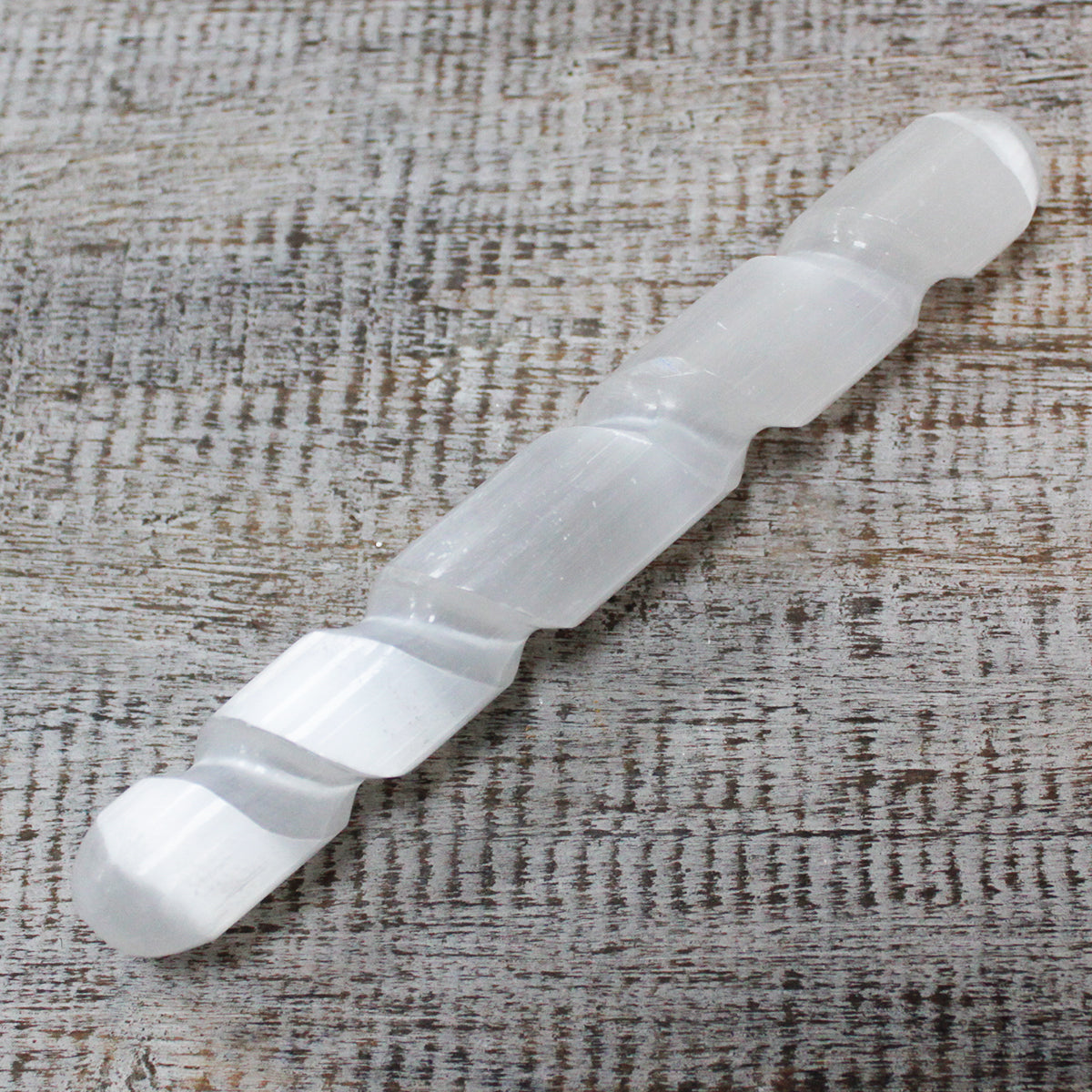 Spiral Selenite Wand – Rounded Ends | Carved Crystal Display Piece