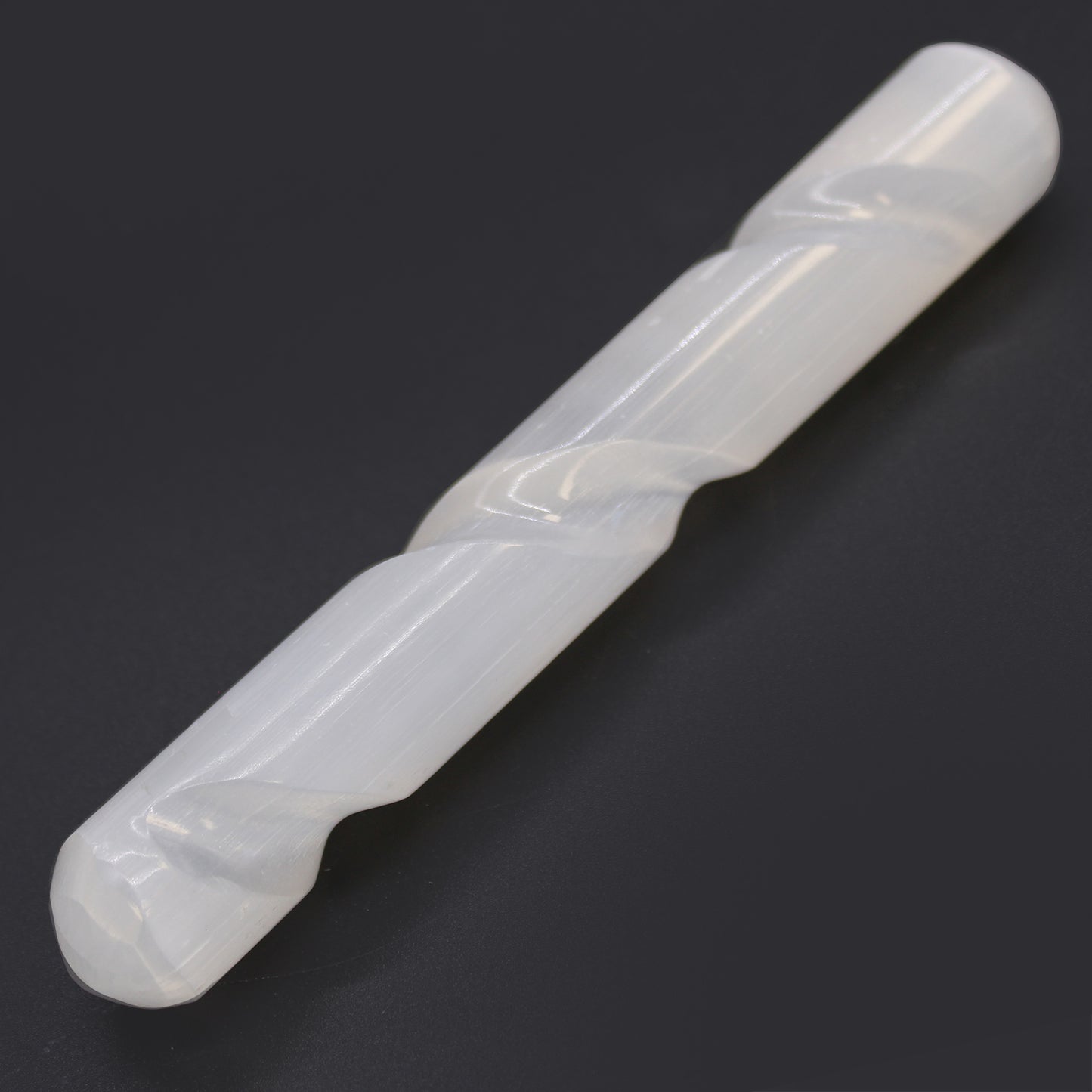Spiral Selenite Wand – Rounded Ends | Carved Crystal Display Piece