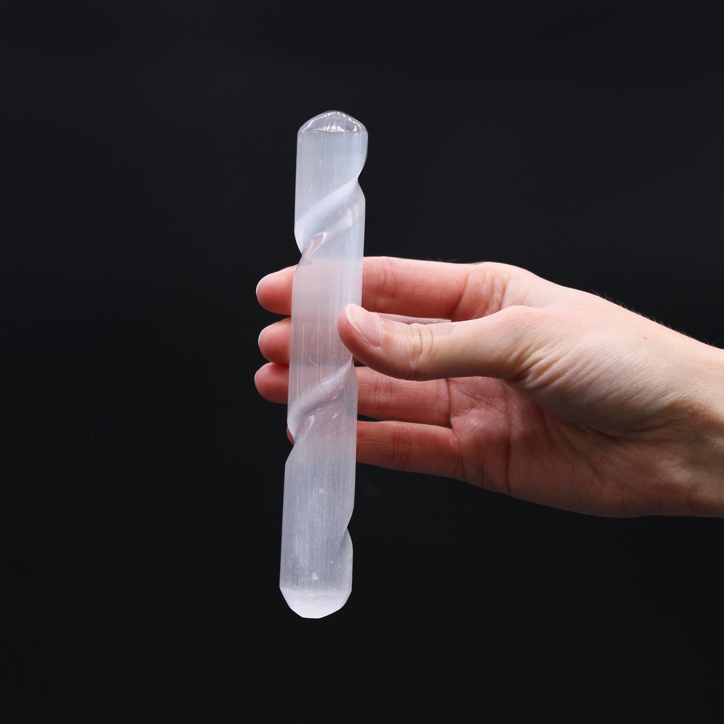 Spiral Selenite Wand – Rounded Ends | Carved Crystal Display Piece