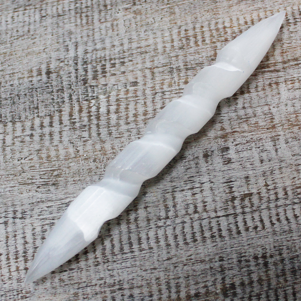 Spiral Selenite Wand – Pointed Ends | Carved Crystal Display Piece