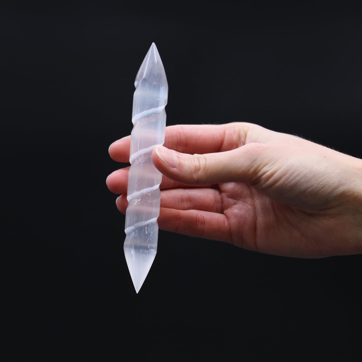 Spiral Selenite Wand – Pointed Ends | Carved Crystal Display Piece