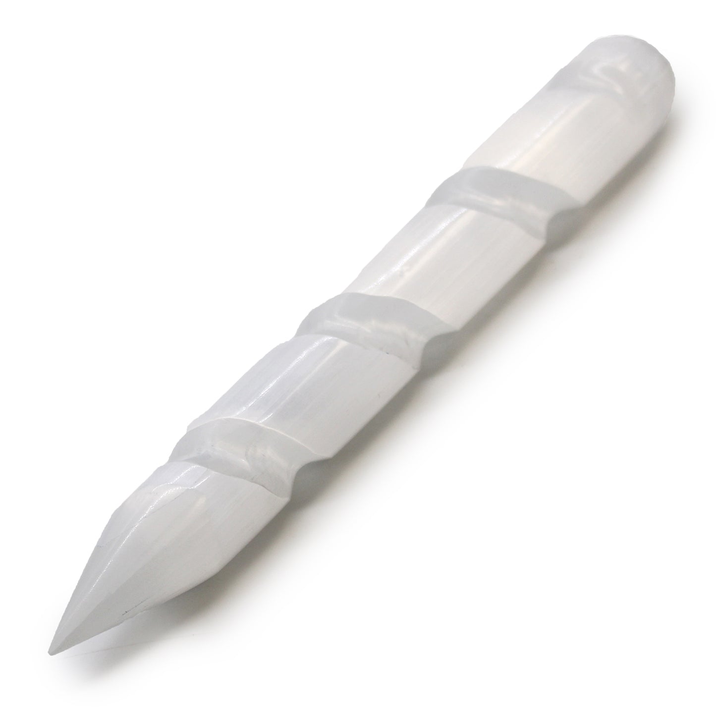 Spiral Selenite Wand – Single Pointed End | Carved Crystal Display Piece