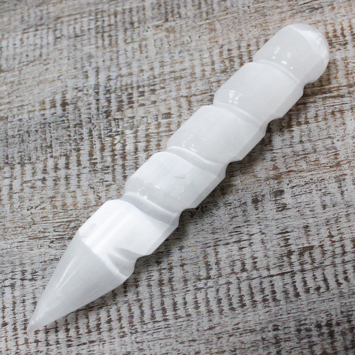 Spiral Selenite Wand – Single Pointed End | Carved Crystal Display Piece