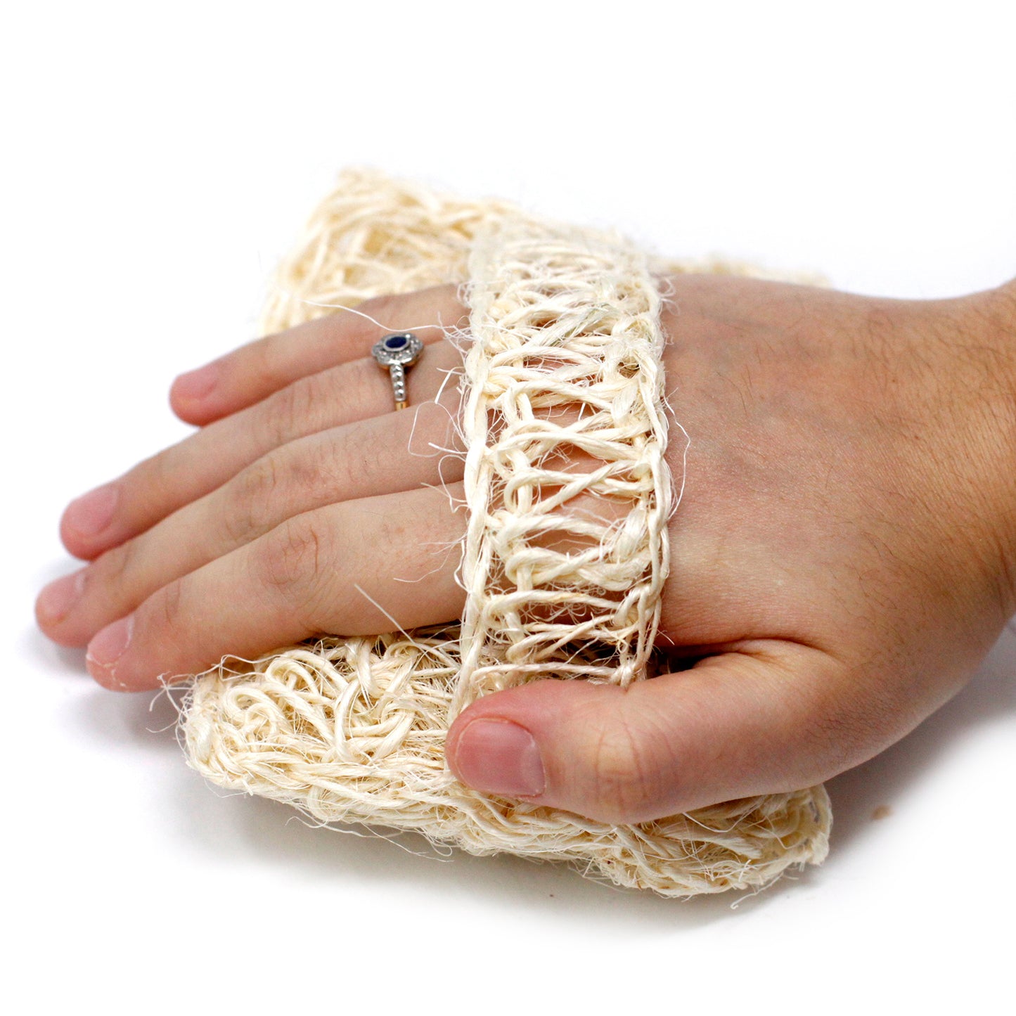 Natural Sisal & Cotton Body Scrub – Rectangle Cushion | Gentle Exfoliator with Hand Strap