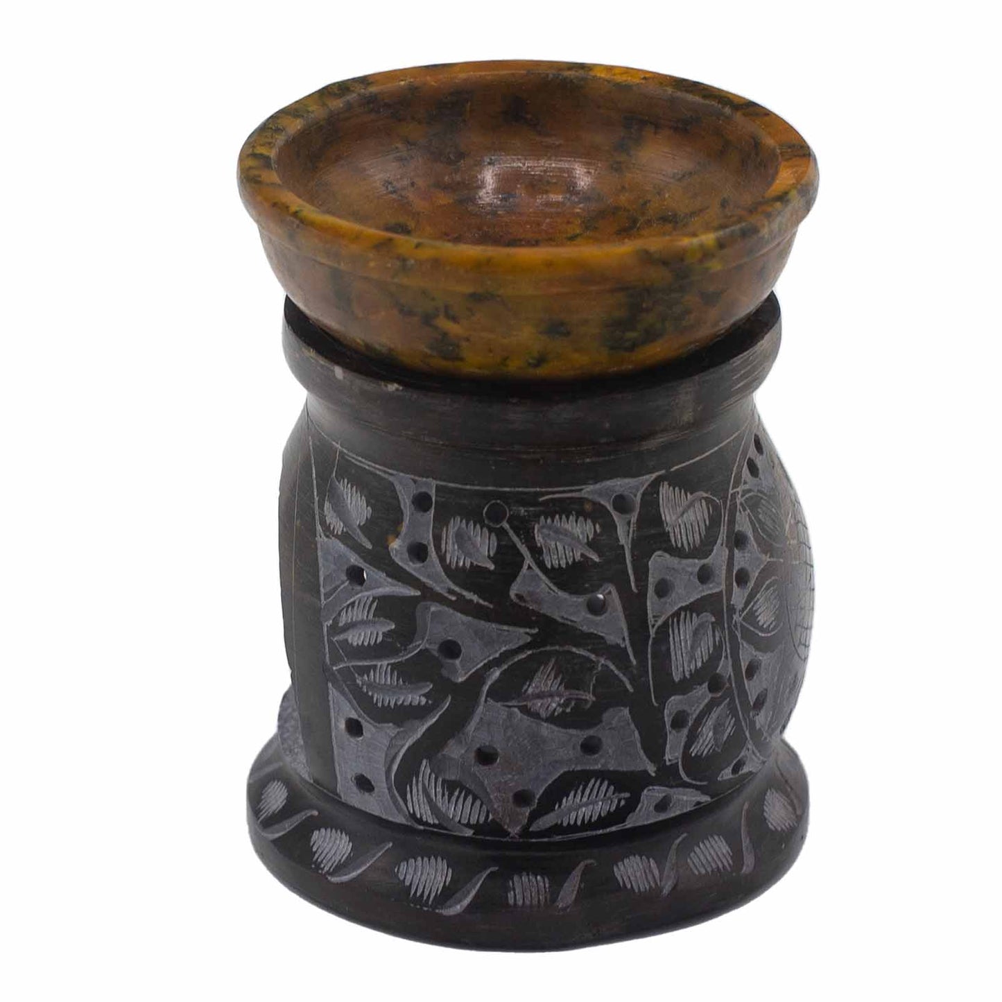 Mandala Flower Soapstone Oil Burner – Black & Yellow | For Wax Melts & Fragrance Oils
