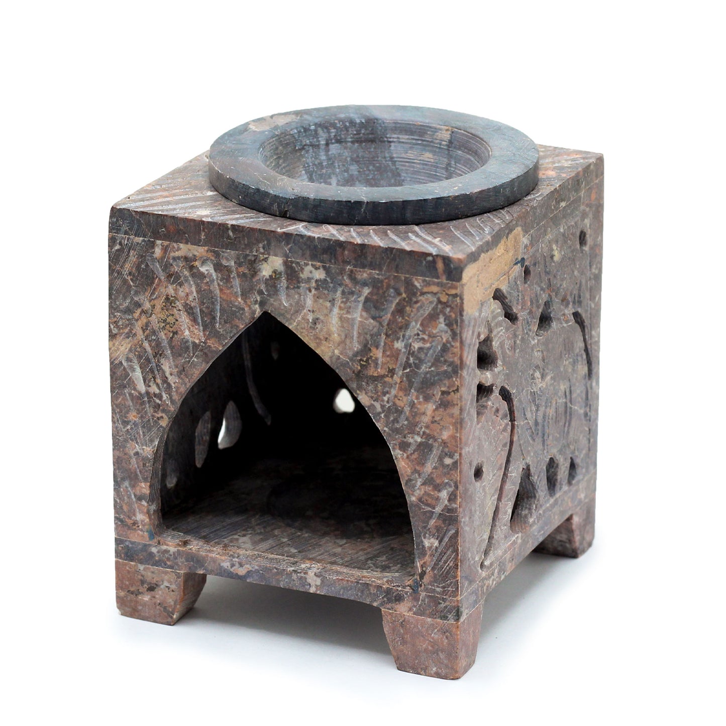 Square Soapstone Oil Burner – Elephant Motif | For Wax Melts & Fragrance Oils