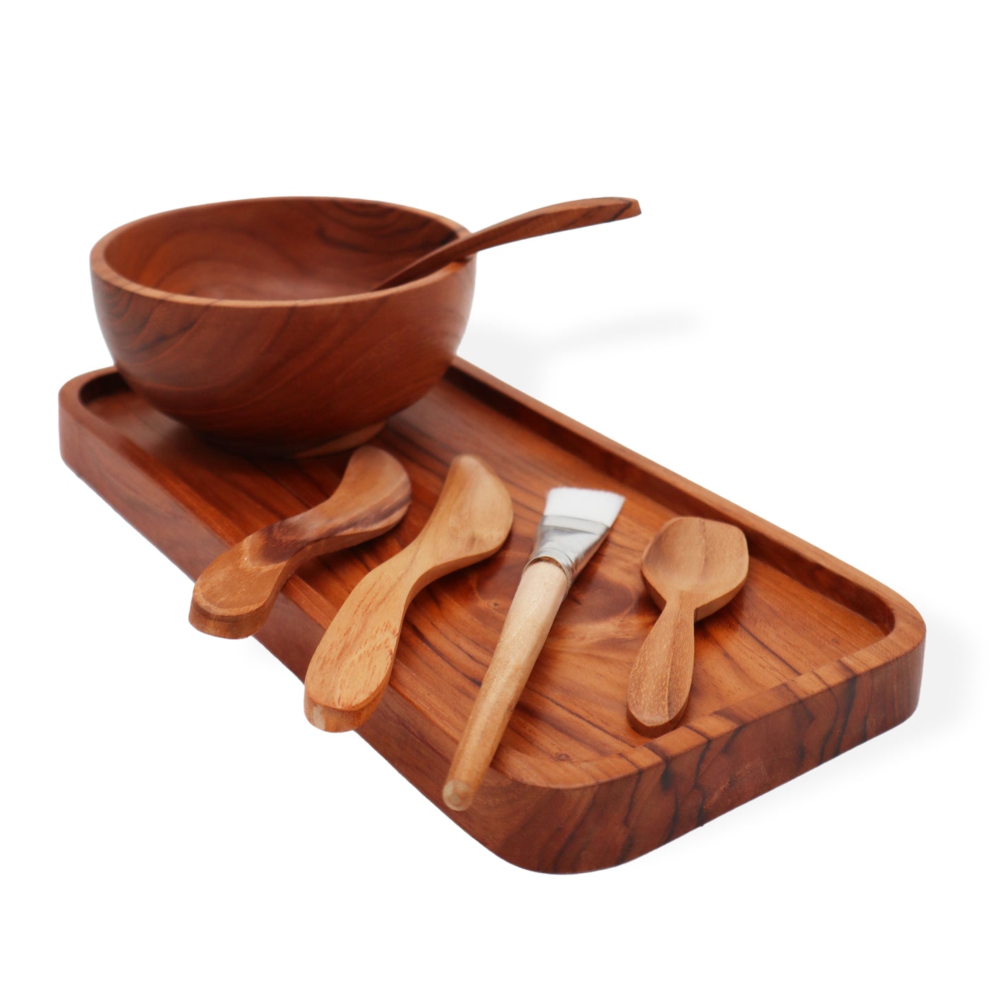 Teak Wood Applicator Set – Clay & Wax | Handcrafted Spa Accessory