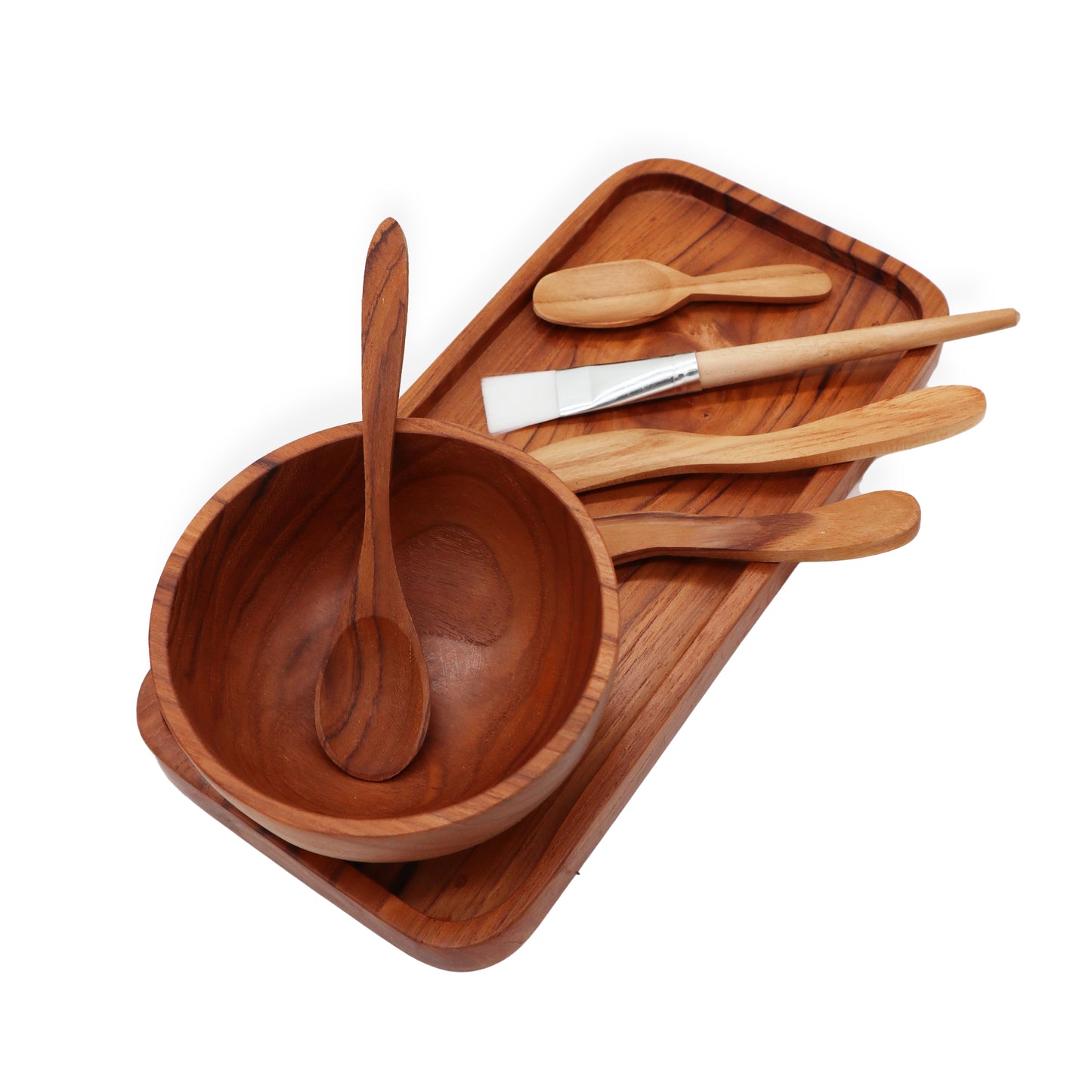 Teak Wood Applicator Set – Clay & Wax | Handcrafted Spa Accessory
