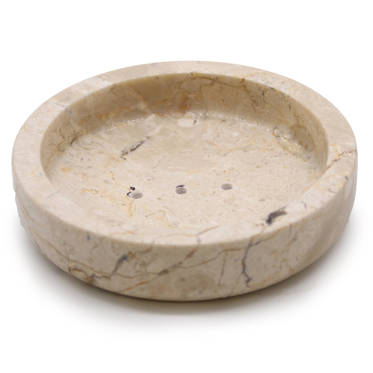 Honey Marble Soap Dish – Round Flat Rim | Hand-Carved Natural Stone