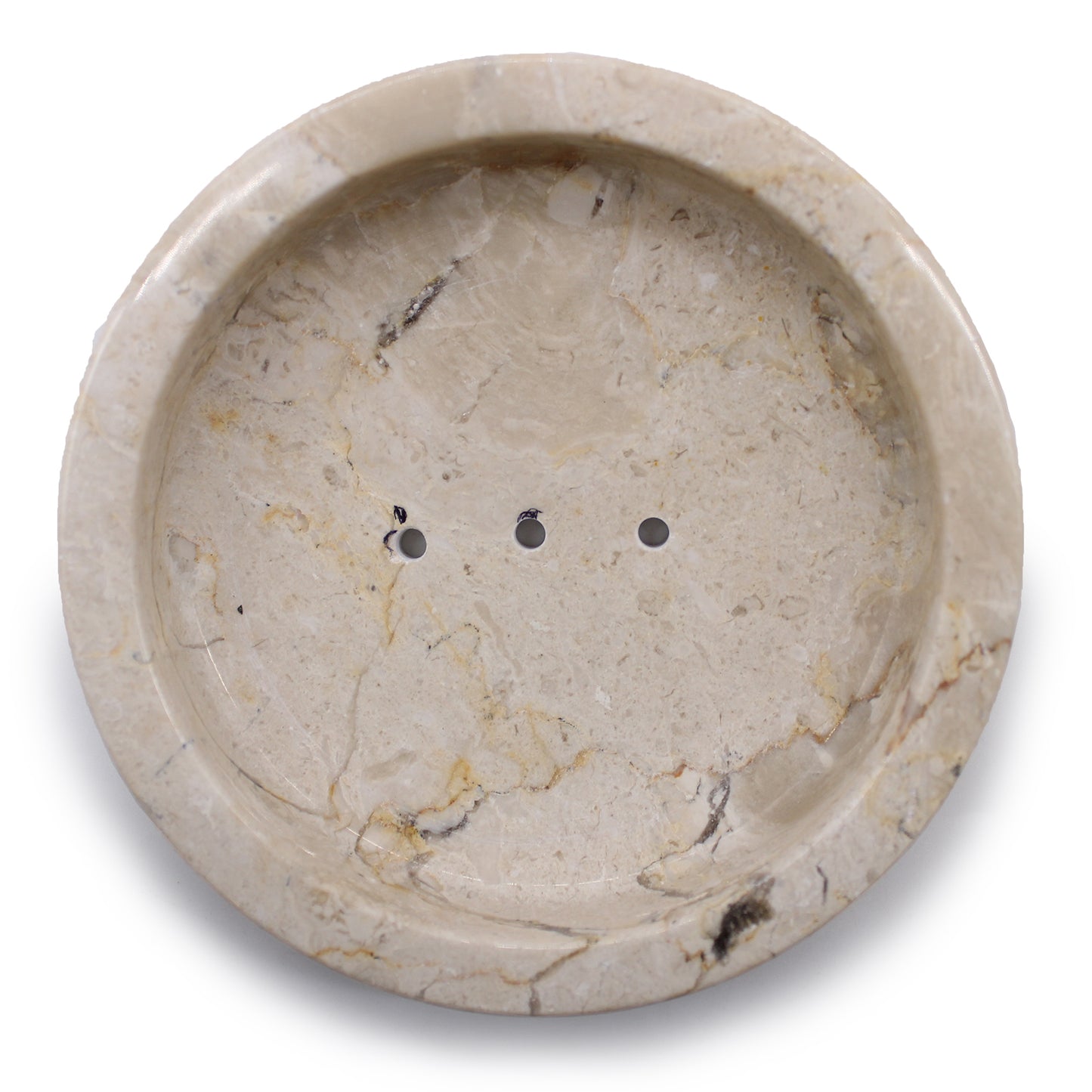 Honey Marble Soap Dish – Round Flat Rim | Hand-Carved Natural Stone