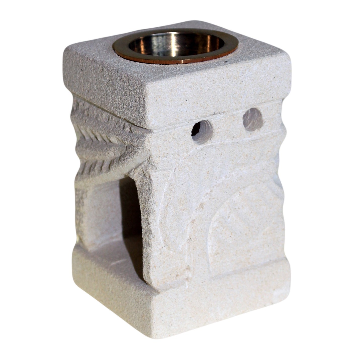 Sandstone Oil Burner – Carved Leaf Design | Pure Sandstone Finish