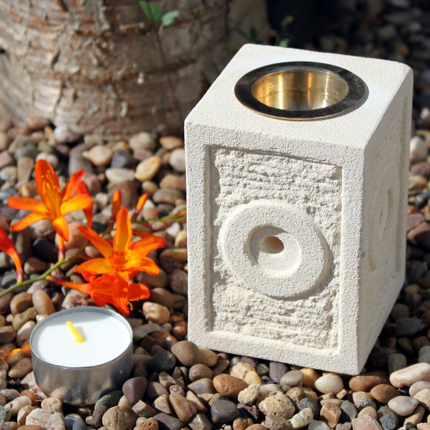 Sandstone Oil Burner – Square Moorish Design | Pure Sandstone Finish