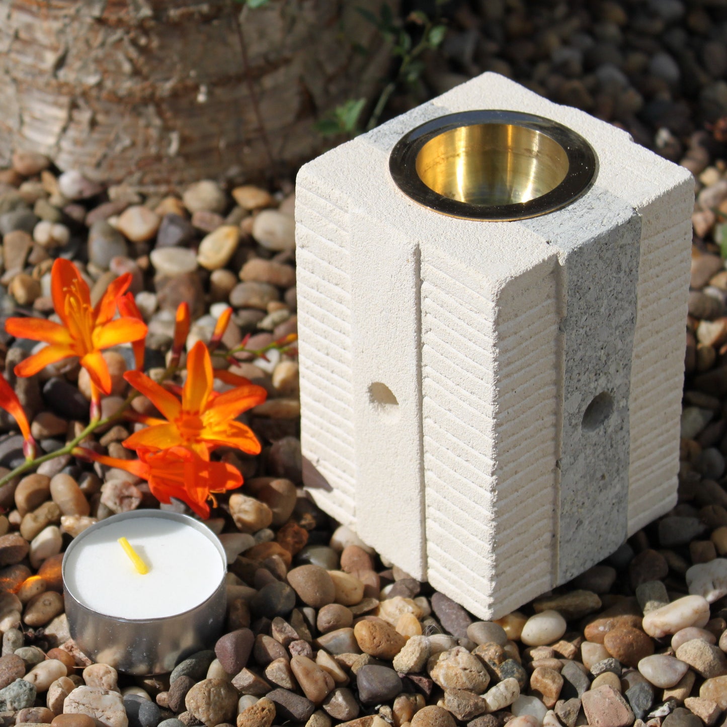 Sandstone Oil Burner – Square Shape | Sandstone & Grey Stone Finish