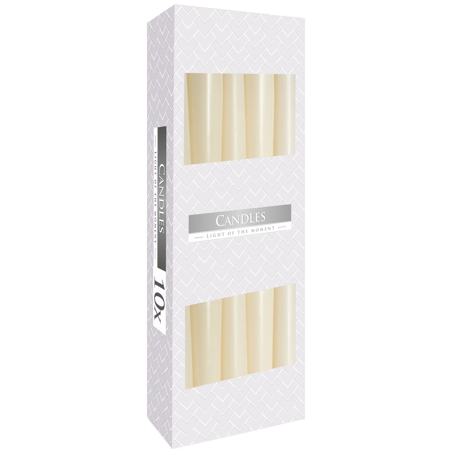 Ivory Tapered Candles – 10 Pack | 7 Hour Burn Time