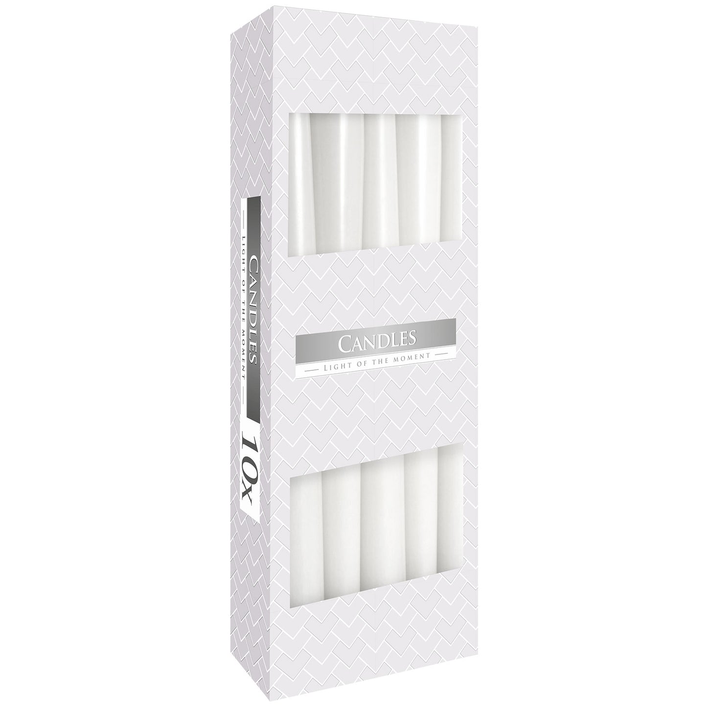 White Tapered Candles – 10 Pack | 7 Hour Burn Time