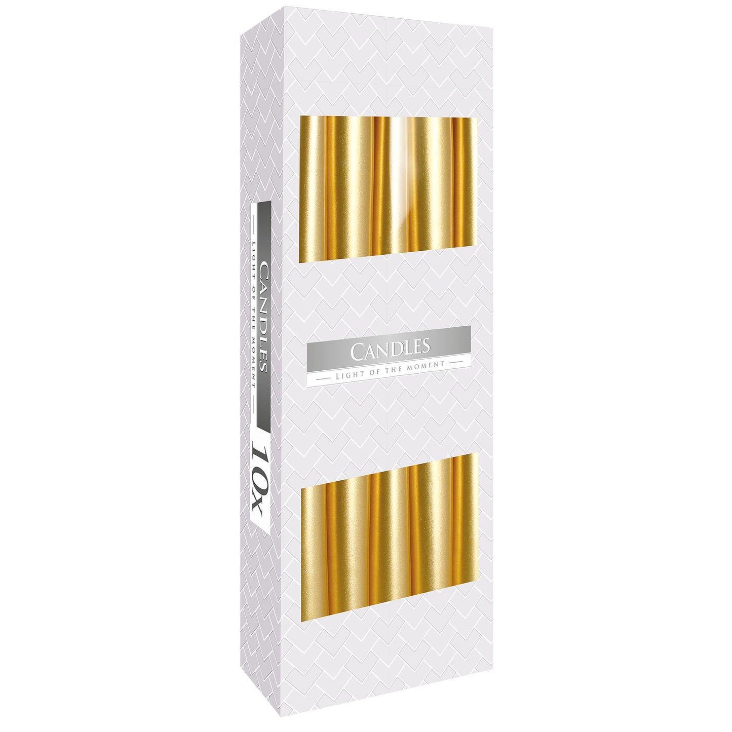 Gold Tapered Candles – 10 Pack | 7 Hour Burn Time