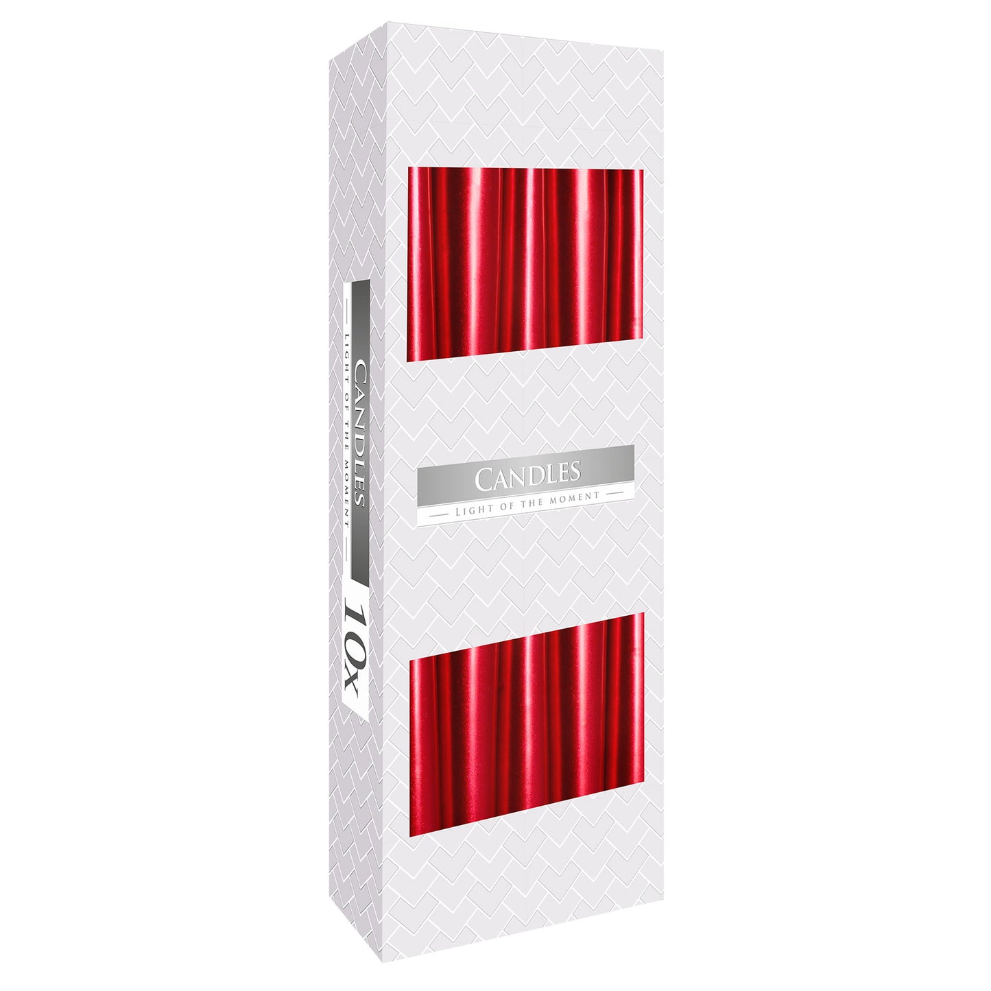 Metallic Red Tapered Candles – 10 Pack | 7 Hour Burn Time