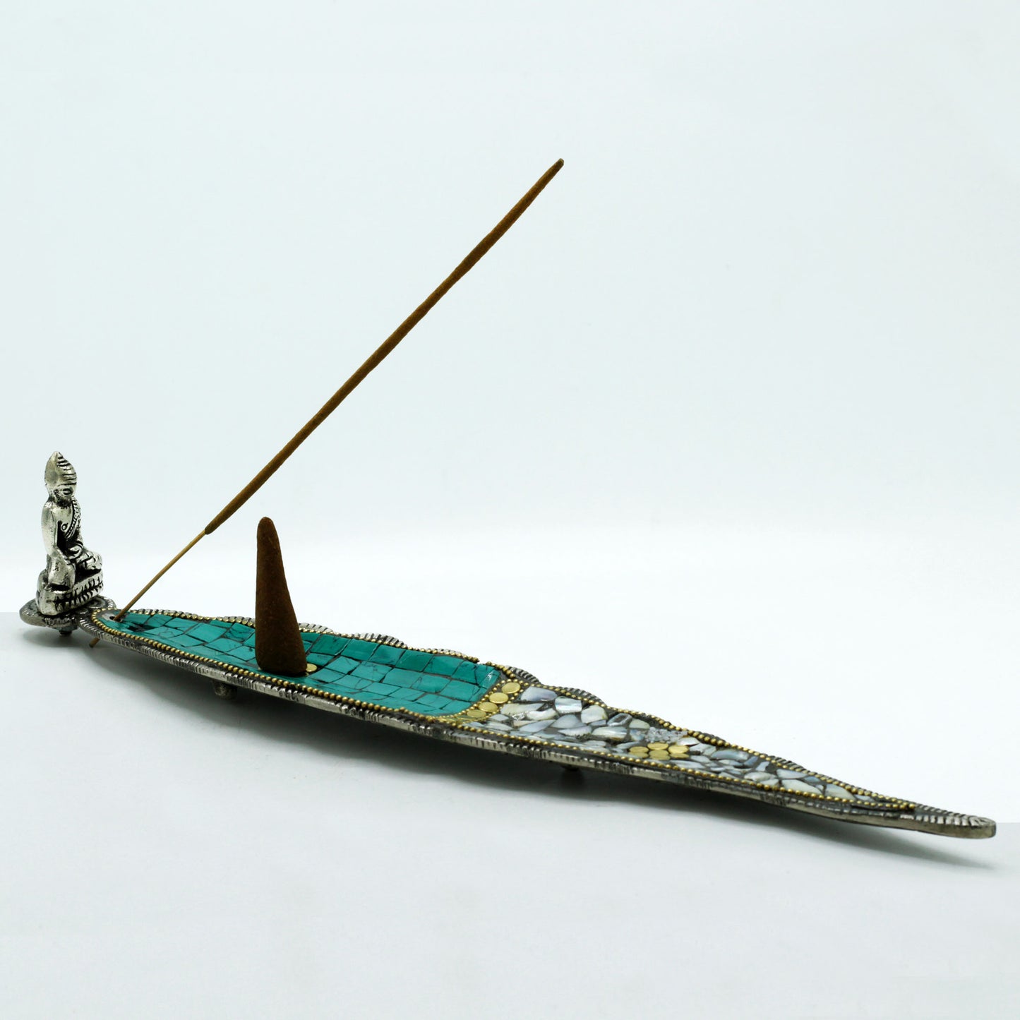 Tibetan Incense Holder – Buddha Long Leaf | Peaceful Handmade Mosaic for Ritual Use