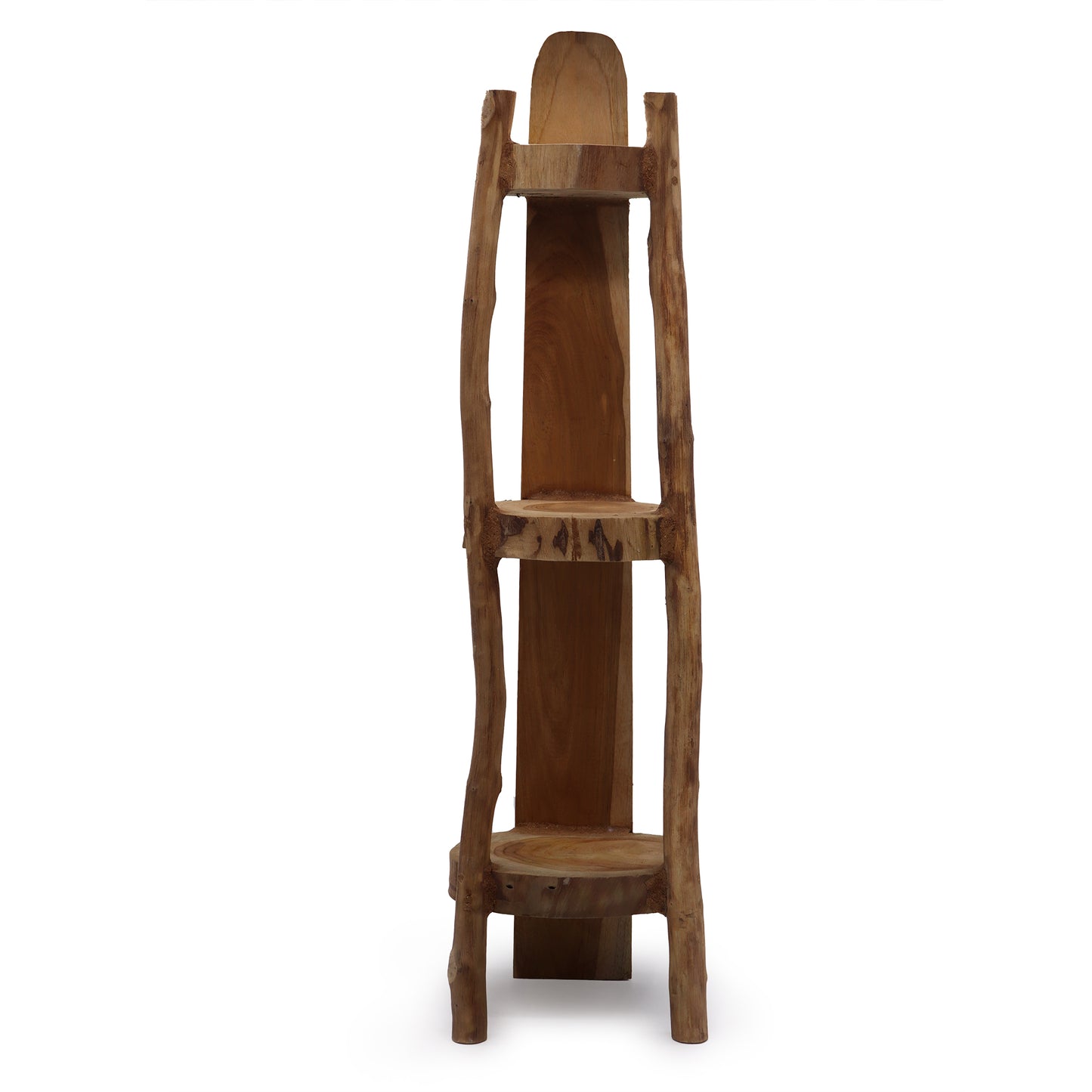 Natural Teak Log Corner Unit – 3 Shelves (90cm) | Handmade Wooden Furniture