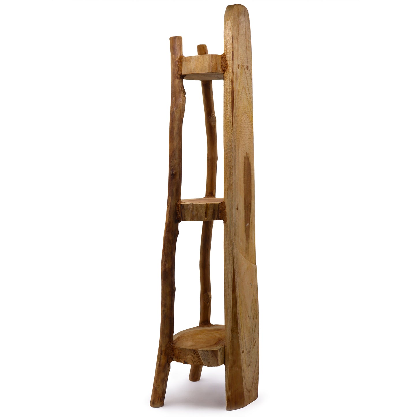 Natural Teak Log Corner Unit – 3 Shelves (90cm) | Handmade Wooden Furniture